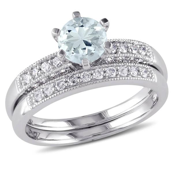 Gemstone Classics(tm) 10kt. White Gold Aquamarine Bridal Set