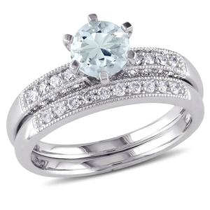 Gemstone Classics(tm) 10kt. White Gold Aquamarine Bridal Set