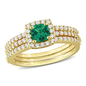 Gemstone Classics(tm) 10kt. Gold Plated Lab Created Emerald Ring