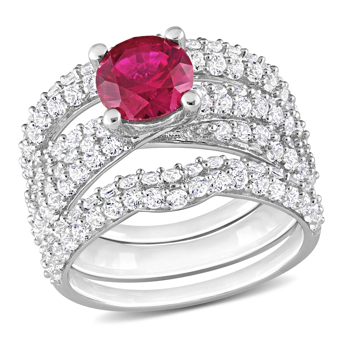 Gemstone Classics(tm) Lab Created Ruby & White Sapphire Bridal Set