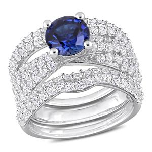 Gemstone Classics(tm) Sterling Silver Created Sapphire Bridal Set