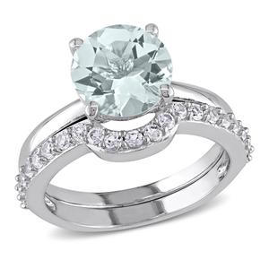 Gemstone Classics(tm) 10kt. White Gold Aquamarine & Sapphire Ring