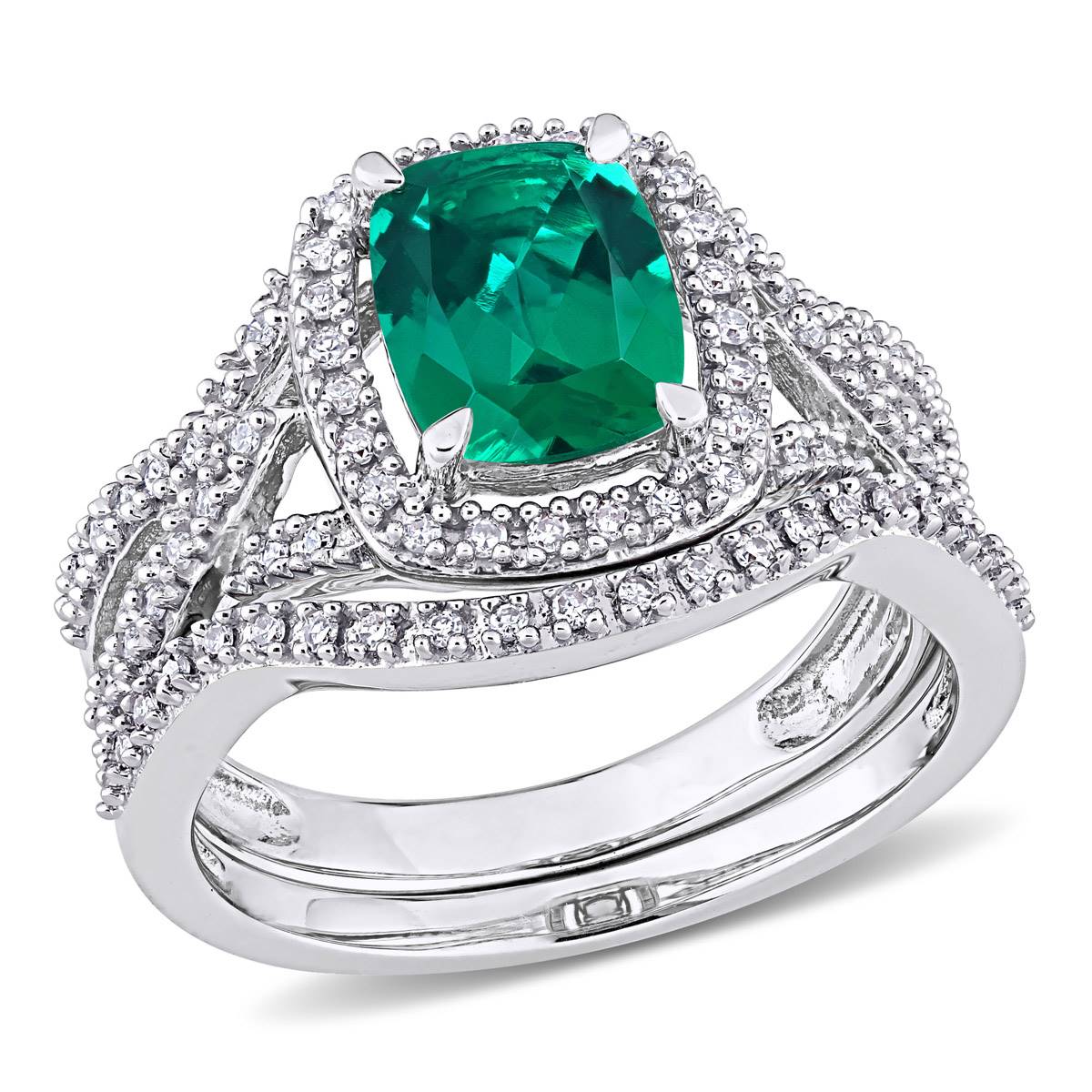 Gemstones Classics(tm) 10kt. White Gold Lab Created Emerald Ring