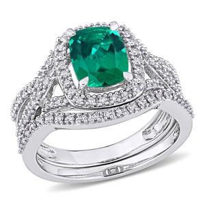 Gemstone Classics(tm) 10kt. White Gold Lab Created Emerald Ring