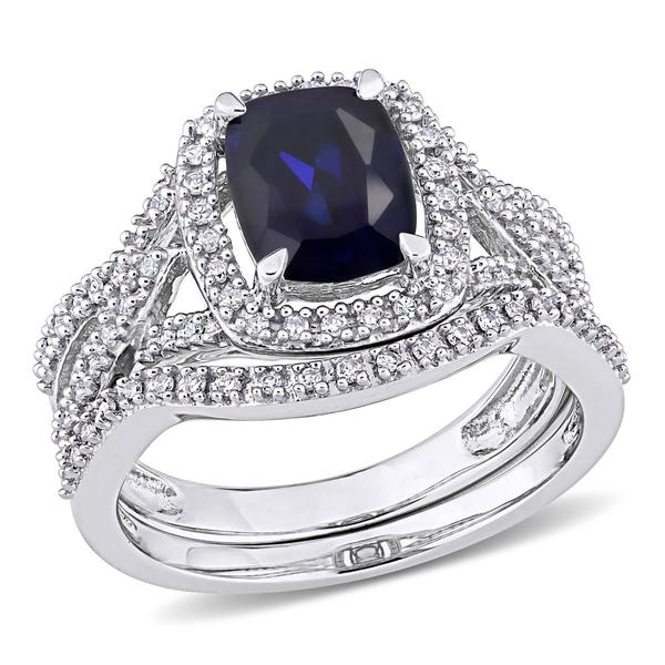 Gemstone Classics(tm) 10kt. White Gold Created Sapphire Bridal Set