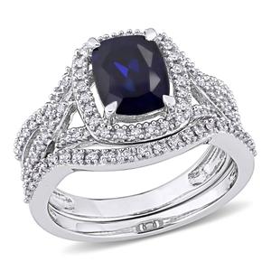 Gemstone Classics(tm) 10kt. White Gold Created Sapphire Bridal Set