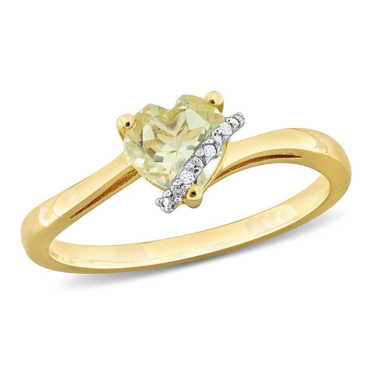 Gemstone Classics(tm) Gold Plated Green Quartz & Diamond Heart Ring