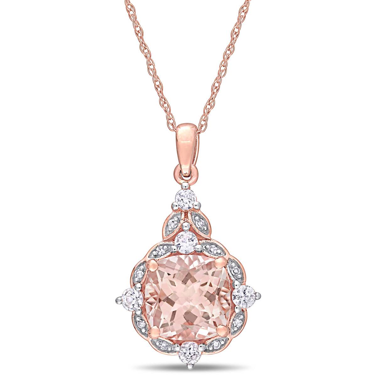 Gemstone Classics(tm) 14kt. Rose Gold Halo Drop Necklace