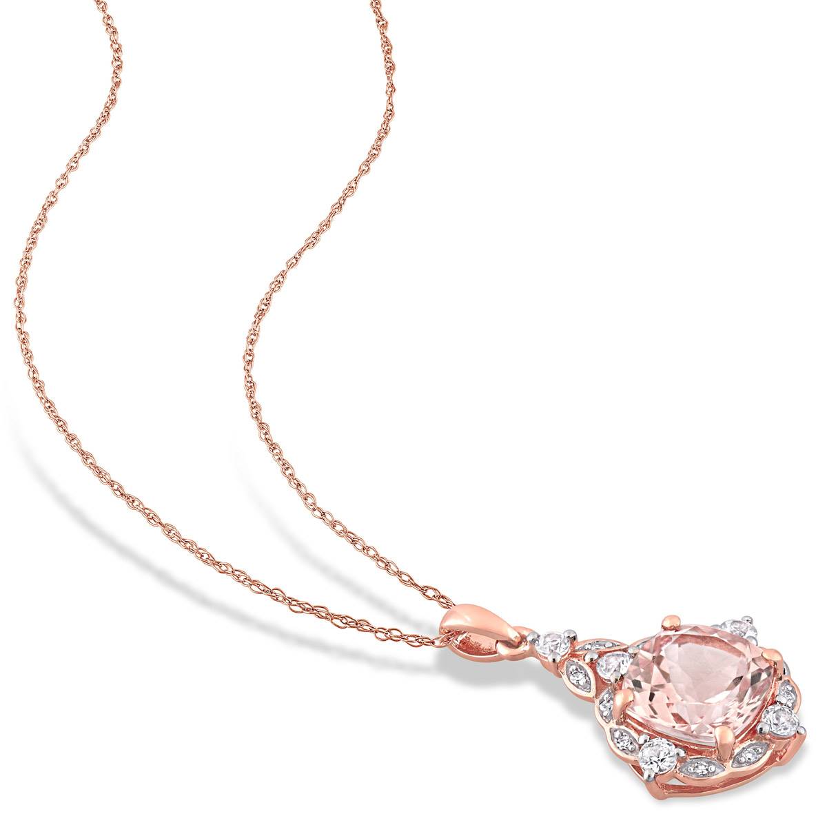 Gemstone Classics(tm) 14kt. Rose Gold Halo Drop Necklace