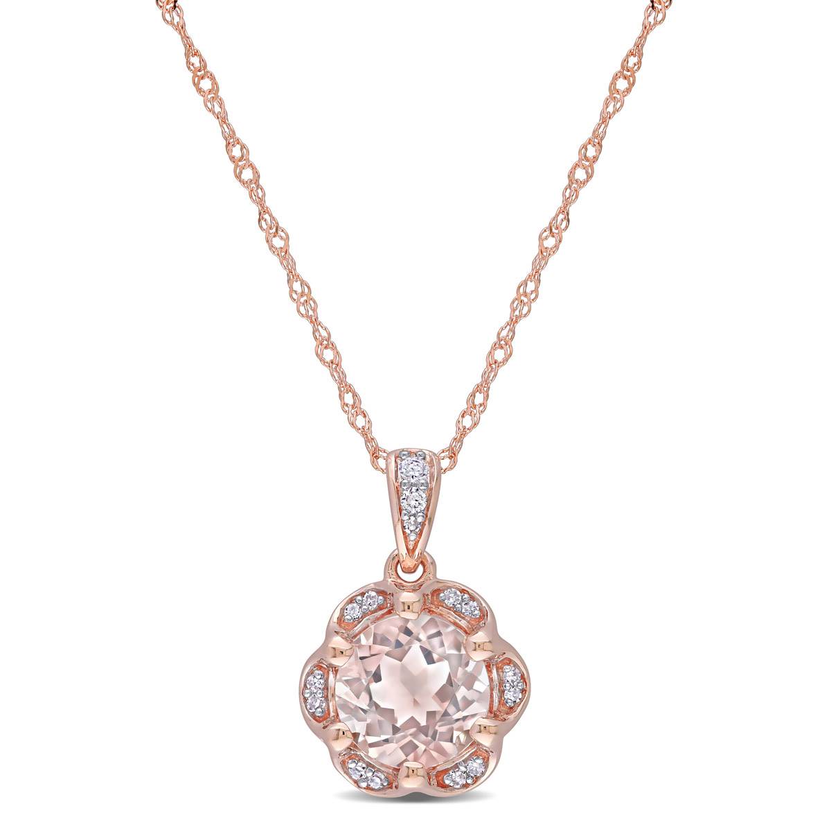 Gemstone Classics(tm) 14kt. Rose Gold Diamond Flower Necklace