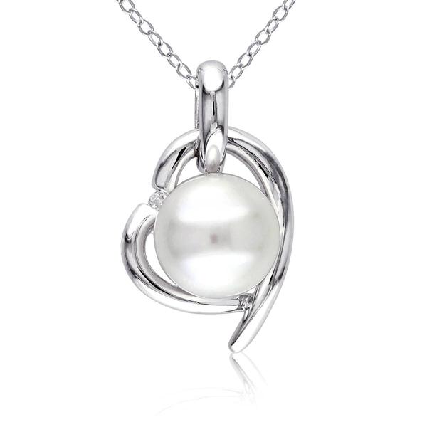 Gemstone Classics(tm) Pearl & Diamond Heart Pendant