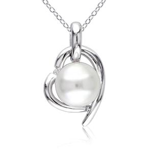 Gemstone Classics(tm) Pearl & Diamond Heart Pendant
