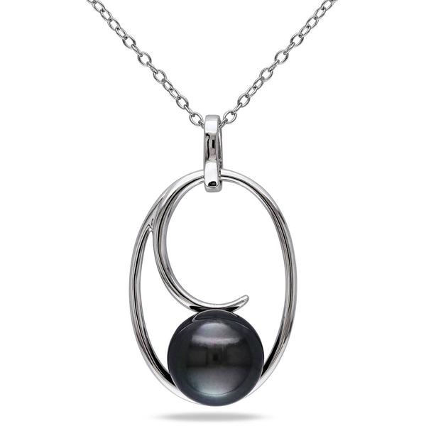 Gemstone Classics(tm) Black Tahitian Pearl Geometric Pendant