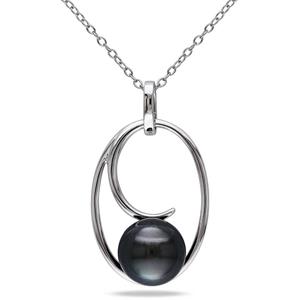 Gemstone Classics(tm) Black Tahitian Pearl Geometric Pendant