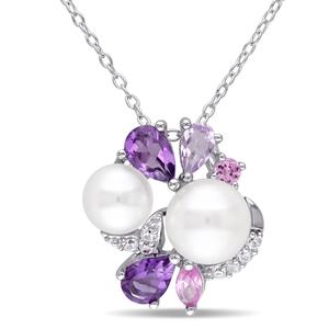 Gemstone Classics(tm) Rose De France Pearl Cluster Pendant
