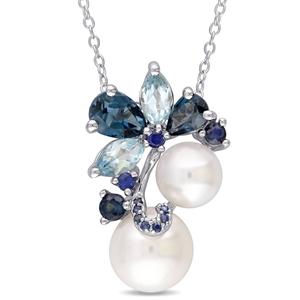 Gemstone Classics(tm) Sky Sapphire & Pearl Pendant
