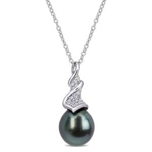 Gemstone Classics(tm) Black Tahitian Pearl Twist Drop Pendant