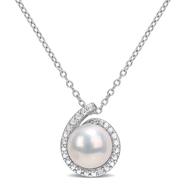 Gemstone Classics(tm) Pearl & Diamond Halo Pendant