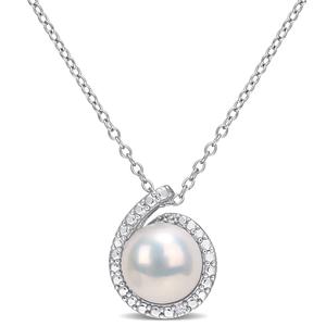 Gemstone Classics(tm) Pearl & Diamond Halo Pendant