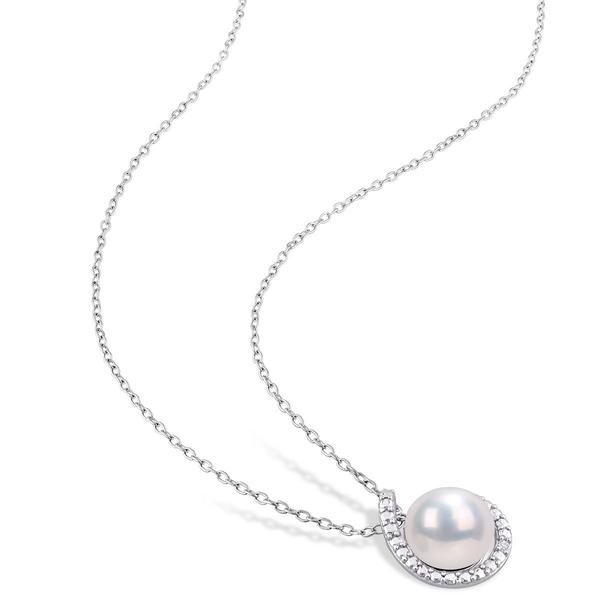 Gemstone Classics(tm) Pearl & Diamond Halo Pendant alternate view