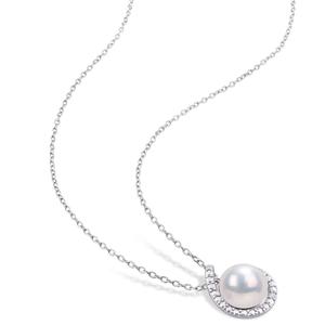 Gemstone Classics(tm) Pearl & Diamond Halo Pendant alternate view