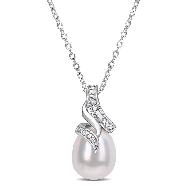 Gemstone Classics(tm) Pearl & Diamond Twisted Drop Pendant