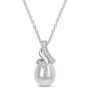 Gemstone Classics(tm) Pearl & Diamond Twisted Drop Pendant