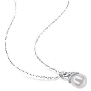 Gemstone Classics(tm) Pearl & Diamond Twisted Drop Pendant alternate view