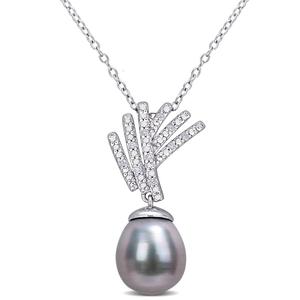 Gemstone Classics(tm) Tahitian Pearl & Diamond Drop Pendant