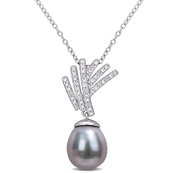 Gemstone Classics(tm) Tahitian Pearl & Diamond Drop Pendant
