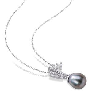 Gemstone Classics(tm) Tahitian Pearl & Diamond Drop Pendant alternate view