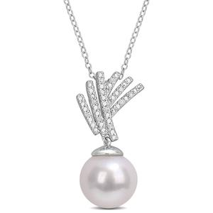Gemstone Classics(tm) Pearl & Diamond Drop Pendant