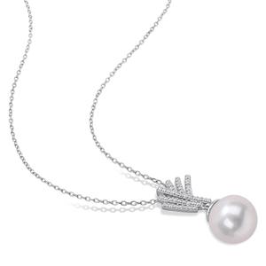 Gemstone Classics(tm) Pearl & Diamond Drop Pendant alternate view
