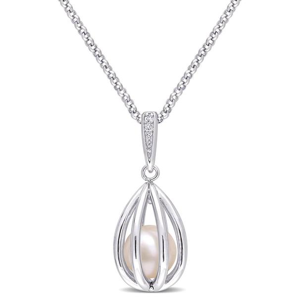 Gemstone Classics(tm) Pearl & Diamond Accent Necklace