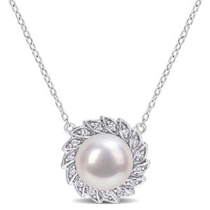 Gemstone Classics(tm) Pearl & Sapphire Halo Pendant