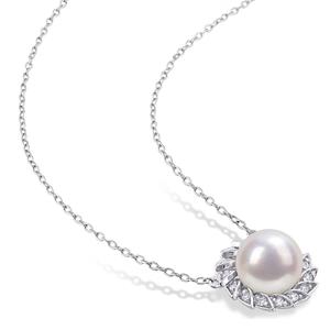 Gemstone Classics(tm) Pearl & Sapphire Halo Pendant alternate view
