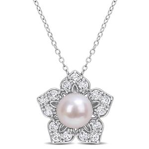 Gemstone Classics(tm) Pearl & Sapphire Floral Earrings