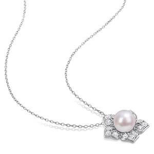 Gemstone Classics(tm) Pearl & Sapphire Floral Earrings alternate view