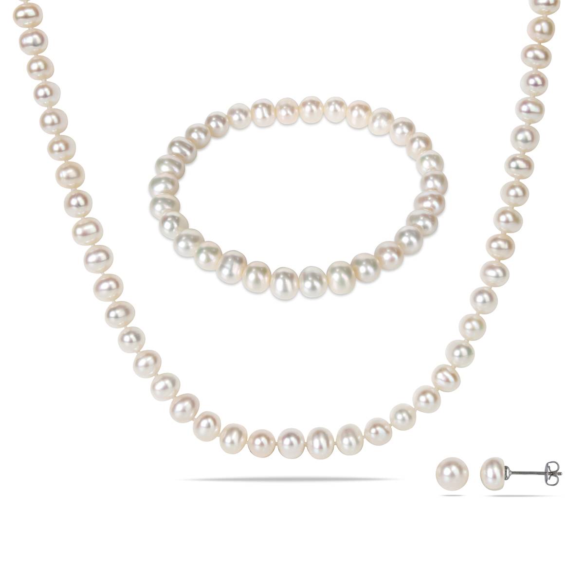 Gemstone Classics(tm) Pearl Bracelet Necklace & Earrings Set