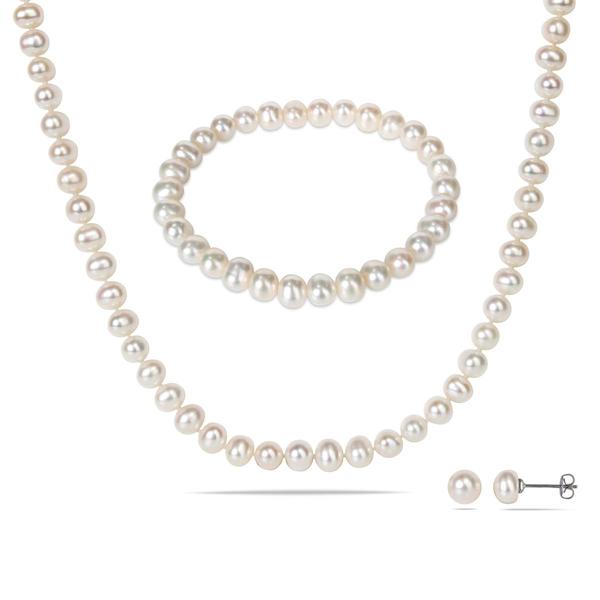 Gemstone Classics(tm) Pearl Bracelet Necklace & Earrings Set