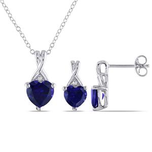 Gemstone Classics(tm) 3 3/4kt. Created Sapphire Silver Necklace Set