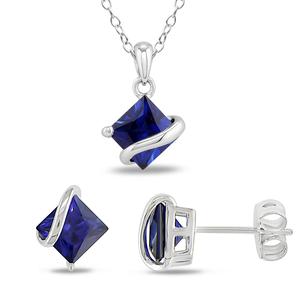 Gemstone Classics(tm) 3 3/4ctw. Square Created Blue Sapphire Set