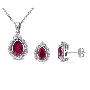 Gemstone Classics(tm) 4 7/8ctw. Created Ruby Teardrop Necklace Set