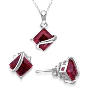 Gemstone Classics(tm) 4 3/8ctw. Created Ruby Square Necklace Set