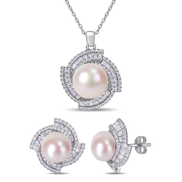 Gemstone Classics(tm)  3 3/4ctw. CZ Halo Necklace Set
