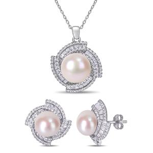 Gemstone Classics(tm) 3 3/4ctw. CZ Halo Necklace Set