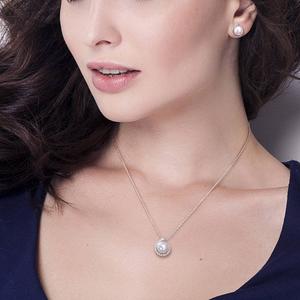 Gemstone Classics(tm) White Pearl & Diamond Earrings & Pendant Set alternate view