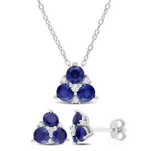 Gemstone Classics(tm) 3.375kt. Created Sapphire 3-Stone Pendant Set