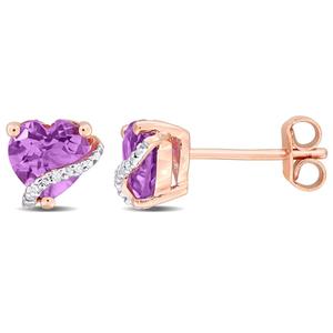 Gemstone Classics(tm) Rose Gold Amethyst/Diamond Heart Stud Earrings