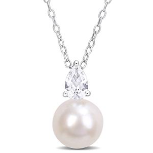 Gemstone Classics(tm) Freshwater Pearl & White Sapphire Pendant